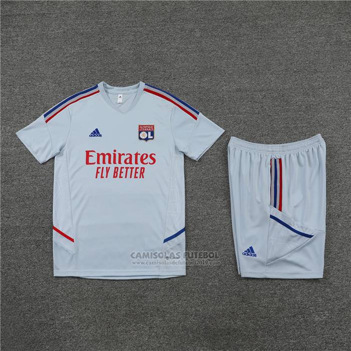 Fato de Treino Lyon Manga Curta 2022-2023 Cinza - Calcas Curta